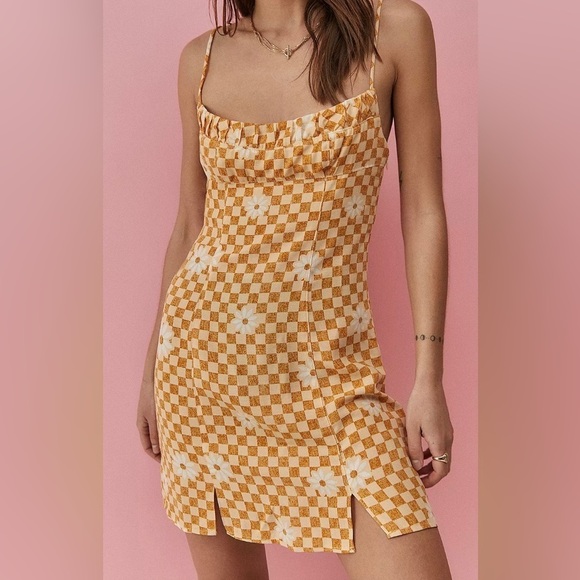 Urban Outfitters Dresses & Skirts - Urban Outfitters Dress Women’s Sz Small Orange Lumi Daisy Y2k Checkers Flowers